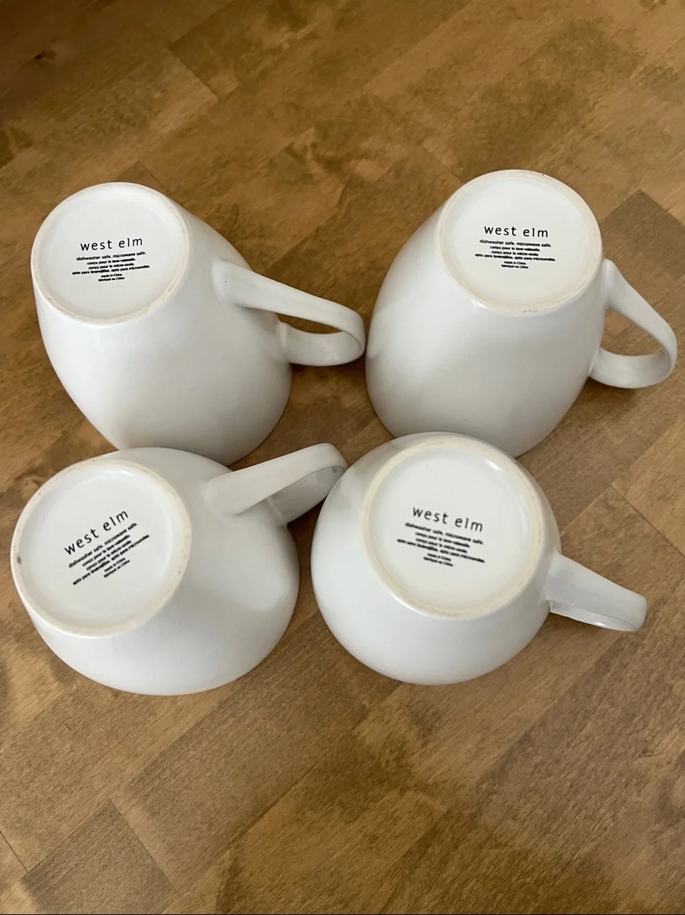 West Elm Ivory Ceramic Mugs with Deep Blue Crackle Fade Interior - Set/4